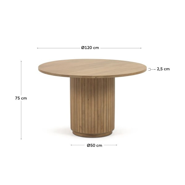 Iš mango masyvo apvalios formos valgomojo stalas natūralios spalvos ø 120 cm Licia – Kave Home-image-4