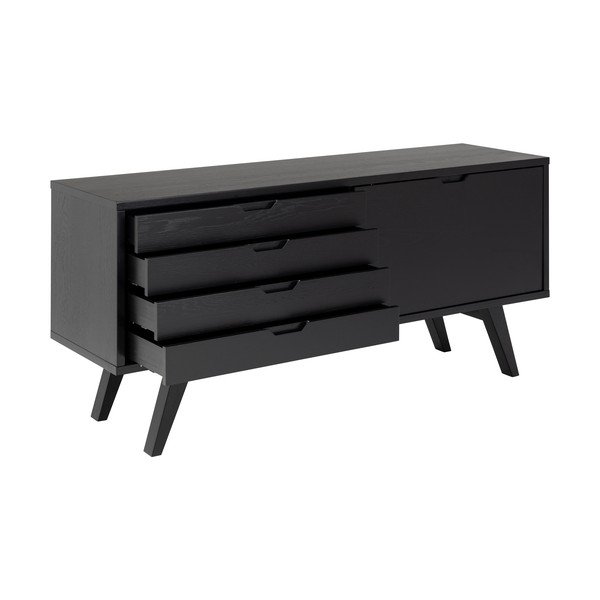 Žema šoninė spintelė juodos spalvos iš ąžuolo su stumdomomis durimis 160x72 cm A-Line – Actona-image-3