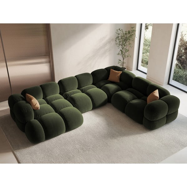 Žalios spalvos iš velveto kampinė sofa (su dešiniuoju kampu/„U“ formos) Loretto – Cosmopolitan Design-image-1