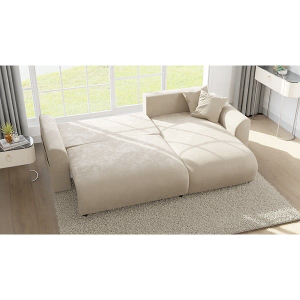 Iš velveto kampinė sofa smėlio spalvos (kintama) Lorine – Ropez-image-4