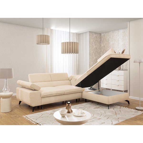 Kreminės spalvos kampinė sofa iš šenilinio audinio (su dešiniuoju kampu/„L“ formos) Marbeya  – Ropez-image-4