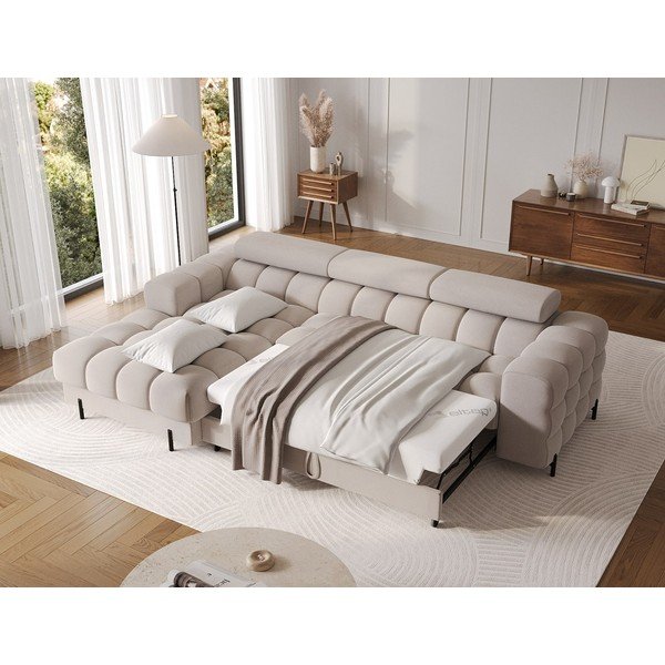 Smėlio spalvos iš velveto sulankstoma/su sandėliavimo vieta kampinė sofa (su kairiuoju kampu/su gultu) Felro – ELTAP-image-4
