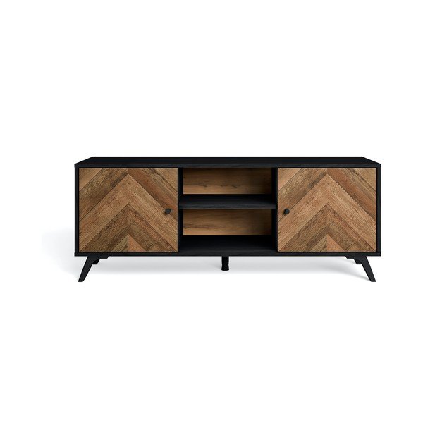 Juodos spalvos graikinio riešuto TV staliukas 136x53 cm Chevrons - Marckeric