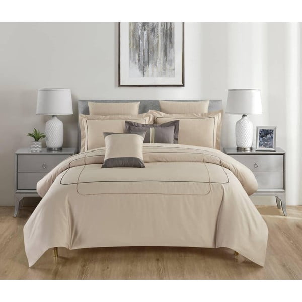 Smėlio spalvos iš ranforce medvilnės viengulė patalynė su paklode/6 dalių 140x200 cm Calm of Lines – Mila Home Luxury