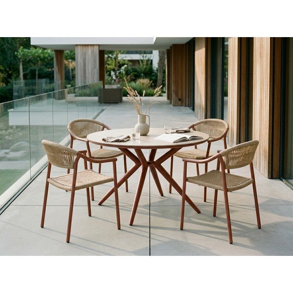 Raudonos spalvos/natūralios spalvos metalinė sodo kėdė Canarias – Bizzotto-image-1