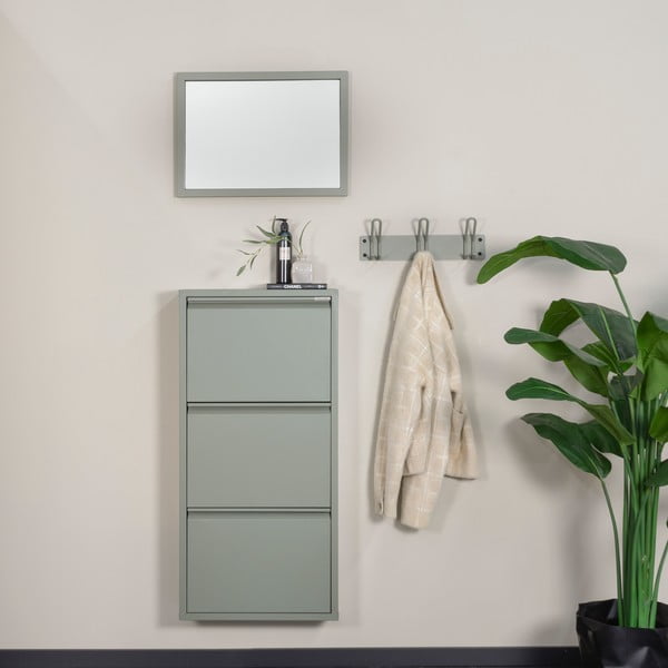 Pilkai žalios spalvos iš metalo atlenkiama spintelė batams 50x103x15 cm Billy – Spinder Design-image-1