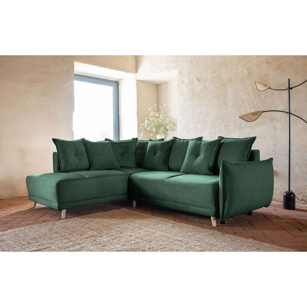 Sulankstoma kampinė sofa iš kordinio velveto žalios spalvos (su kairiuoju kampu) Lazy Lukka – Miuform-image-1