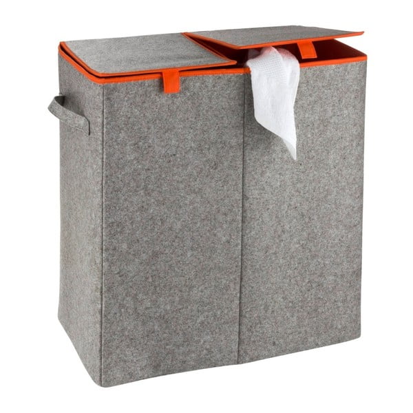 Wenko Duo pilkai oranžinis dvigubas skalbinių krepšys, 82 l