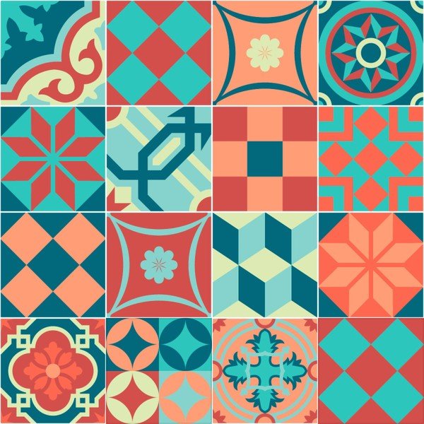 16 "Ambiance" sienų lipdukų rinkinys, 10 x 10 cm, "Azulejos", spalvingas senovinis stilius-image-1