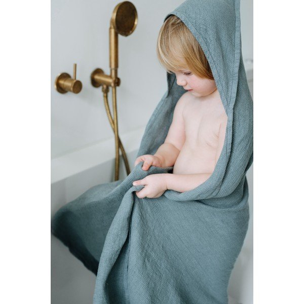 Vaikiškas mėlynas lininis rankšluostis Linen Tales Waffle, 100 x 100 cm-image-3