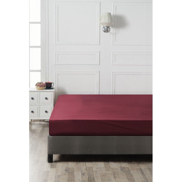 Iš medvilnės paklodė bordo spalvos su guma 140x200 cm – Mijolnir-image-2