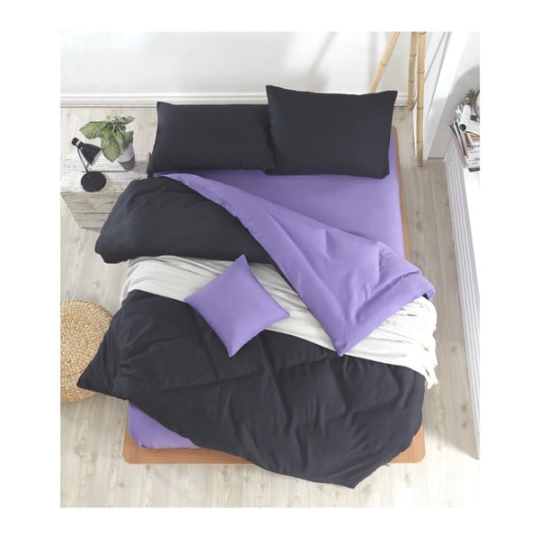Juoda ir violetinė patalynė su paklode dvigulei lovai Permento Masilana, 200 x 220 cm
