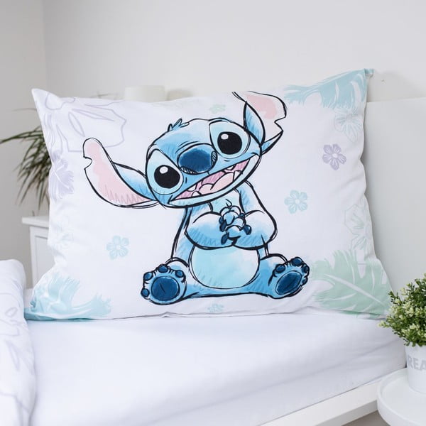 Baltos spalvos iš medvilnės viengulė vaikiška patalynė 140x200 cm Lilo and Stitch "Ohana White" – Jerry Fabrics-image-3