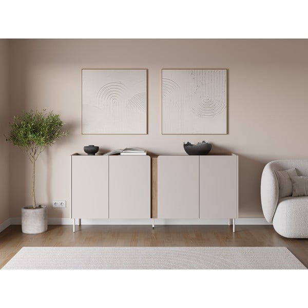 Šoninė spintelė kreminės spalvos/natūralios spalvos iš ąžuolo 180x82x40 cm Lucile – Marckeric-image-1