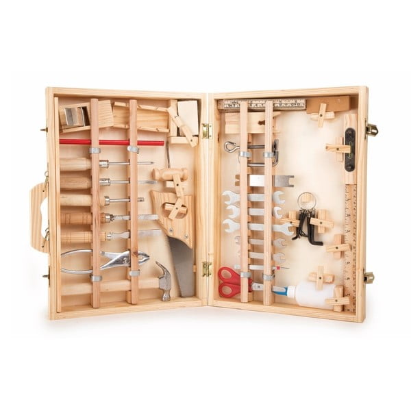 Medinė įrankių dėžė, skirta mažiems pasidaryk pats įrankiams Legler
