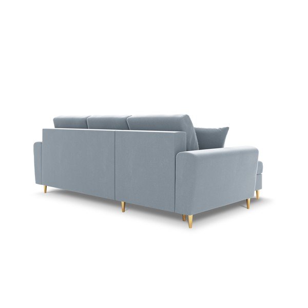 Šviesiai mėlynos spalvos iš velveto sulankstoma/su sandėliavimo vieta kampinė sofa Kyoto – Cosmopolitan Design-image-3