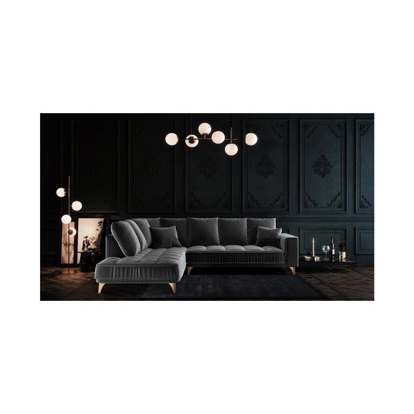 Tamsiai pilka aksominė kampinė sofa Devichy Chloe, kairysis kampas, 288 cm-image-3