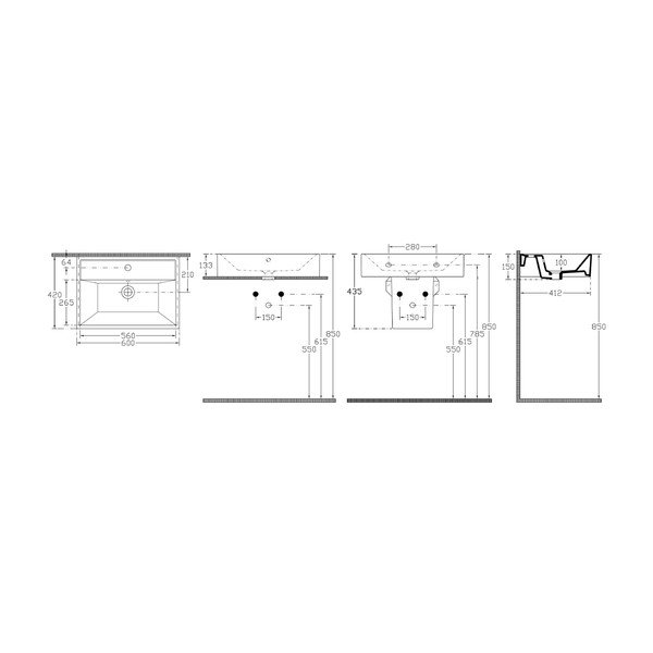 Iš keramikos praustuvas juodos spalvos 60x42 cm Sistema – Sapho-image-4