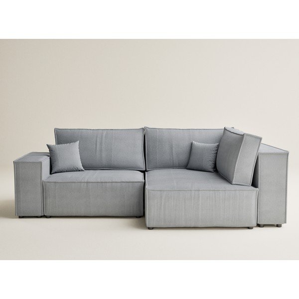 Pilkos spalvos sulankstoma/su sandėliavimo vieta kampinė sofa iš kordinio velveto (su dešiniuoju kampu/„L“ formos) Tonga – Maison de Rêve-image-2