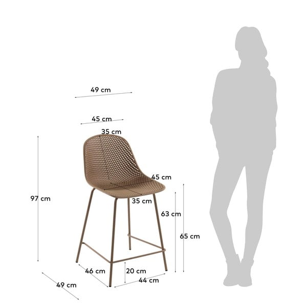 Metalinė/plastikinė sodo baro taburetė smėlio spalvos Quinby – Kave Home-image-3