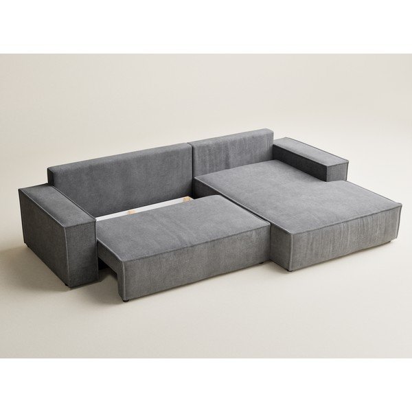 Pilkos spalvos sulankstoma/su sandėliavimo vieta kampinė sofa iš šenilinio audinio (su dešiniuoju kampu/su gultu) Maze – Maison de Rêve-image-3