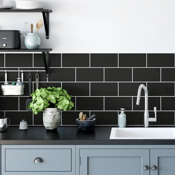 Lipdukų rinkinys plytelėms 30 vnt. 20x10 cm Subway Tiles Black - Ambiance-image-1