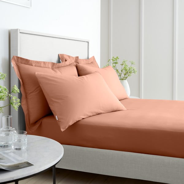 Terakotos spalvos iš medvilninio perkelio paklodė su guma 90x190 cm Cotton Percale – Bianca-image-1
