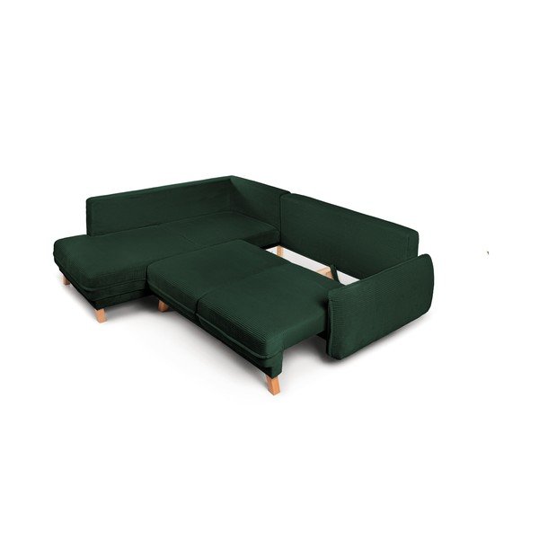 Tamsiai žalios spalvos sulankstoma/su sandėliavimo vieta kampinė sofa iš kordinio velveto (su kairiuoju kampu/„L“ formos) Tori – Bonami Selection-image-2