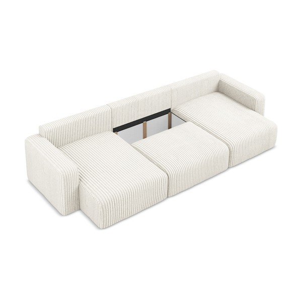 Kreminės spalvos sulankstoma/su sandėliavimo vieta kampinė sofa iš kordinio velveto („U“ formos) Kona – Makamii-image-4