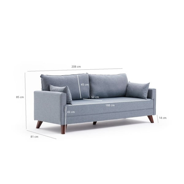 Sulankstoma sofa šviesiai mėlynos spalvos 208 cm Bella – Balcab Home-image-2