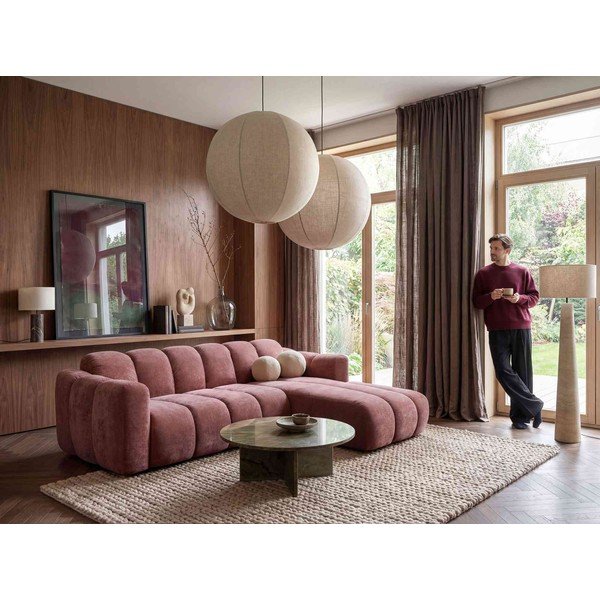 Raudonos spalvos sulankstoma kampinė sofa iš šenilinio audinio (su dešiniuoju kampu) Michell – Miuform-image-3
