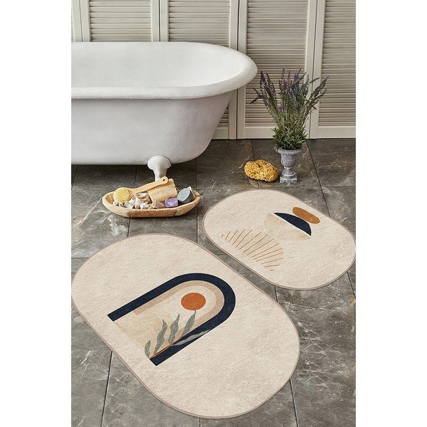 Vonios kilimėliai smėlio spalvos 2 vnt. 60x100 cm – Mila Home-image-2