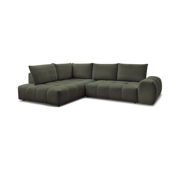 Žalios spalvos iš šenilinio audinio sulankstoma/su sandėliavimo vieta kampinė sofa (su kairiuoju kampu/„L“ formos) Everest – Bobochic Paris-image-3