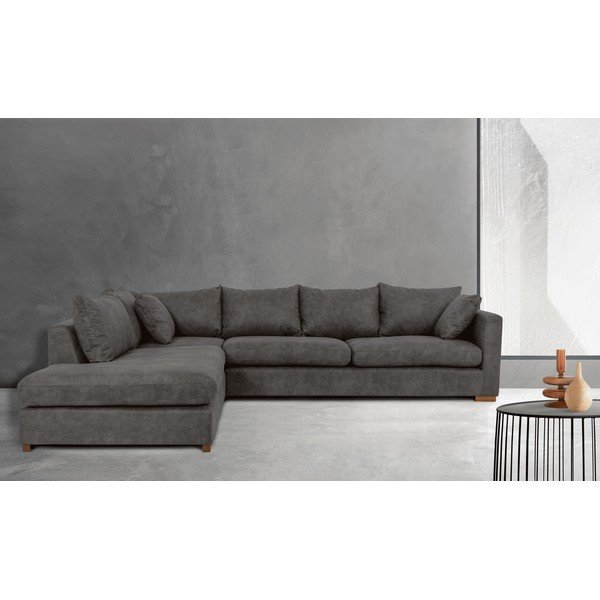 Iš dirbtinės odos kampinė sofa antracito spalvos (su kairiuoju kampu) Hamburg – Scandic-image-1