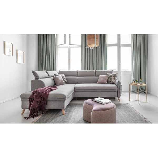 Sulankstoma kampinė sofa šviesiai pilkos spalvos (su kairiuoju kampu) Sweet Harmony – Miuform-image-1