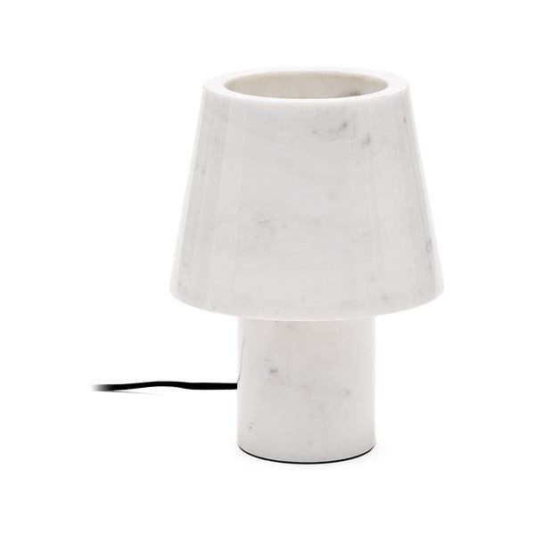 Dramblio kaulo spalvos iš marmuro stalinis šviestuvas (aukštis 27 cm) su marmuriniu gaubtu Alaro – Kave Home
