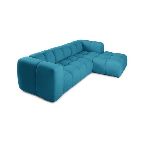 Turkio spalvos iš velveto kampinė sofa (su dešiniuoju kampu/su gultu) Cube – Bonami Selection-image-3