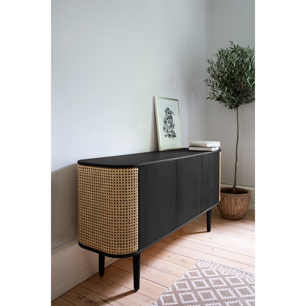 Žema šoninė spintelė juodos spalvos/rudos spalvos iš ąžuolo 150x75 cm Treasures – UMAGE-image-1