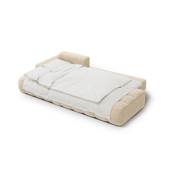 Smėlio spalvos iš velveto sulankstoma/su sandėliavimo vieta kampinė sofa (su kairiuoju kampu/su gultu) Linz – Cosmopolitan Design-image-4