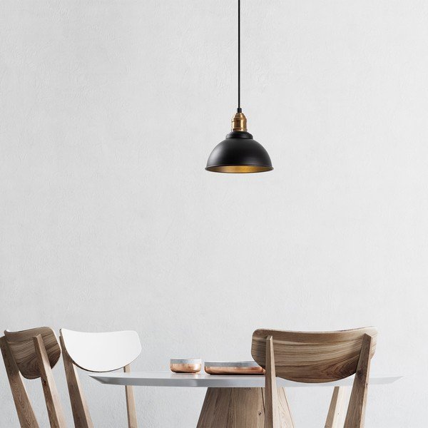 Juodos spalvos kabantis šviestuvas ø 21 cm su metaliniu gaubtu Varzan – Opviq lights-image-2