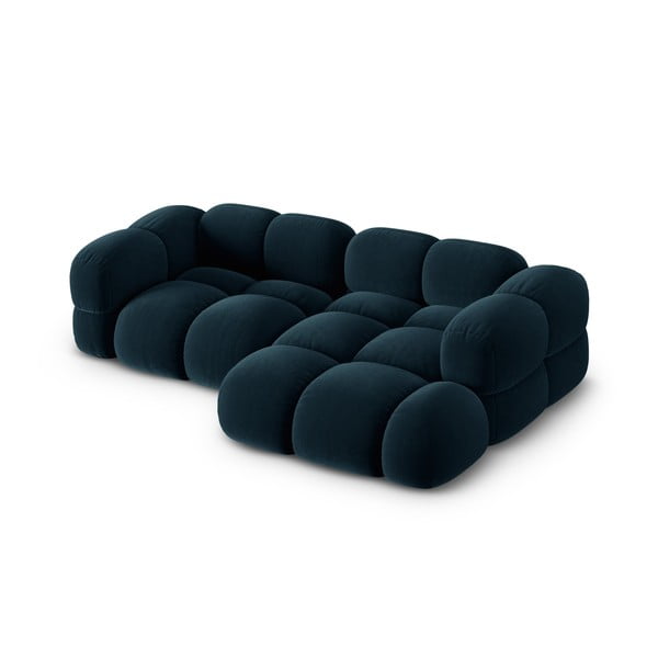 Tamsiai mėlynos spalvos iš velveto kampinė sofa (su dešiniuoju kampu/su gultu) Loretto – Cosmopolitan Design-image-2