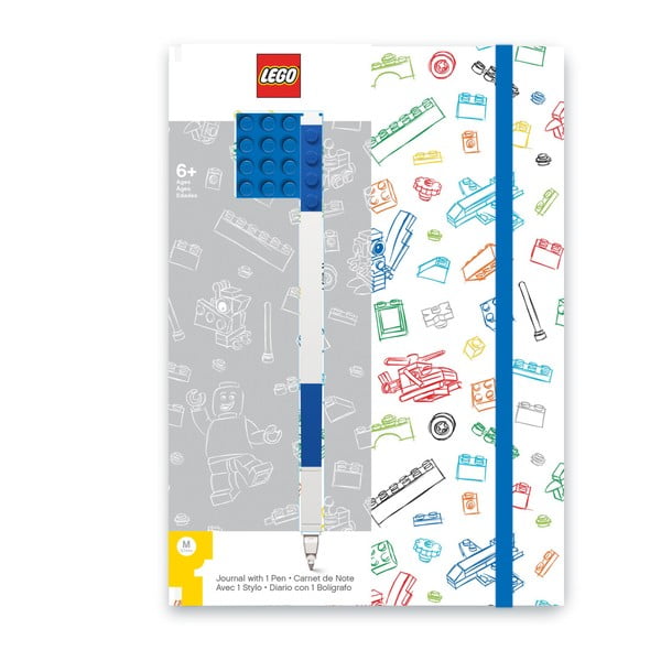 Mėlynos ir baltos spalvų A5 formato užrašų knygutė su mėlynu LEGO® rašikliu, 96 puslapiai