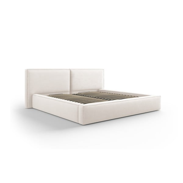 Dvigulė lova smėlio spalvos audiniu dengta su sandėliavimo vieta su lovos grotelėmis 180x200 cm Arendal – Cosmopolitan Design