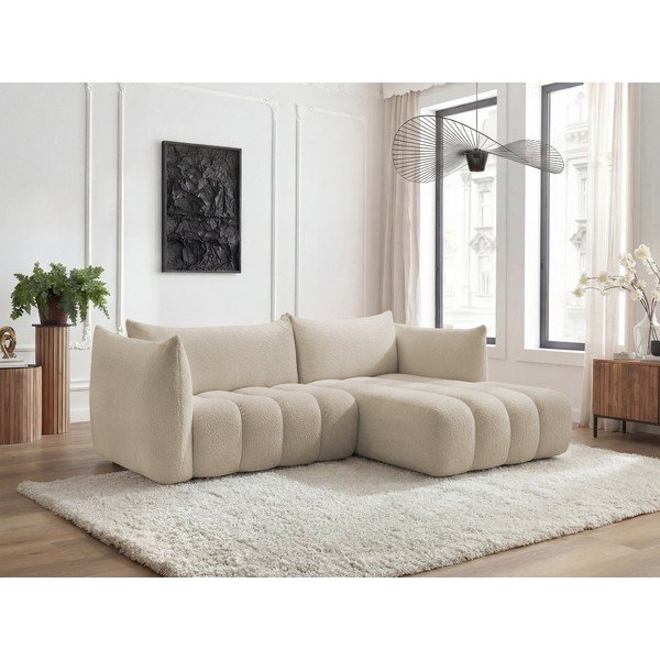 Smėlio spalvos kampinė sofa iš boucle (su dešiniuoju kampu/su gultu) Azra – Bobochic Paris-image-1