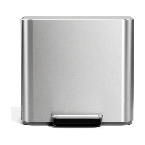 Matinės sidabrinės spalvos iš nerūdijančio plieno šiukšliadėžė rūšiavimui/su pedalu 15 l Dual Mini – simplehuman-image-3