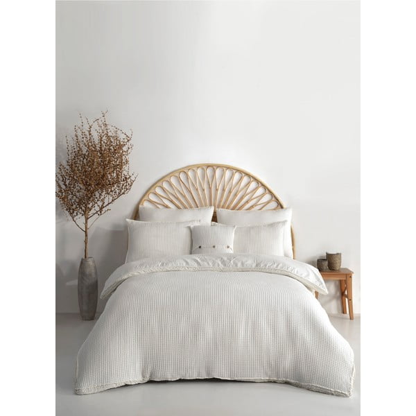 Baltos spalvos iš ranforce medvilnės viengulė patalynė 140x200 cm Waffle Striped – Mila Home Luxury-image-1