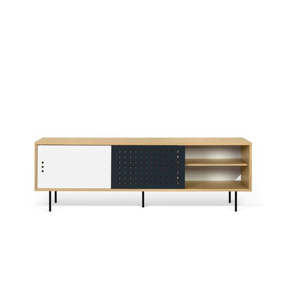 Ąžuolinė TV komoda su juodos ir baltos spalvos detalėmis TemaHome Dann Dots, 201 cm ilgio-image-4