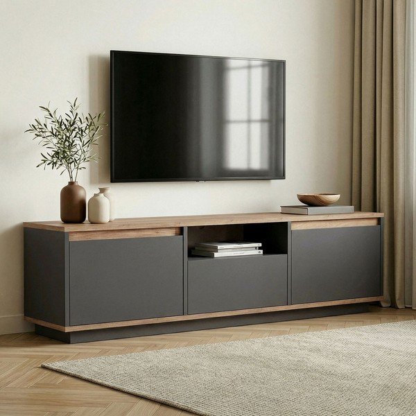 Antracito spalvos TV spintelė 160x42x30 cm Sentinel – Kalune Design-image-1