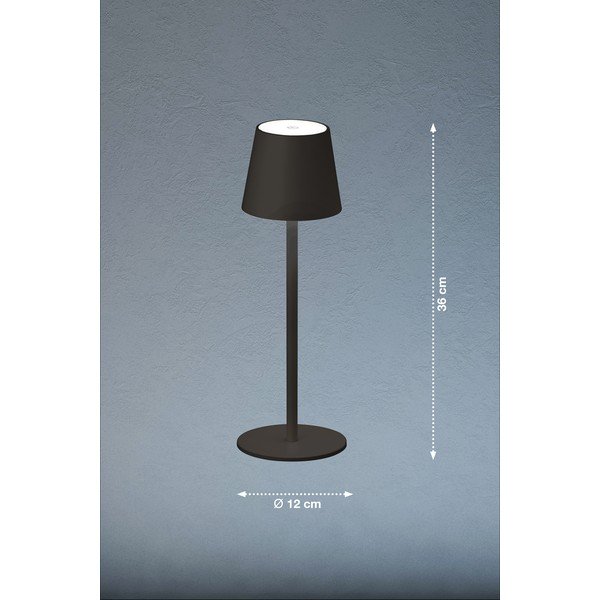 Juodos spalvos šviesos diodų reguliuojamo apšvietimo stalinė lempa su judesio jutikliu ir metaliniu gaubtu (aukštis 38 cm) Tropea - Fischer & Honsel-image-3
