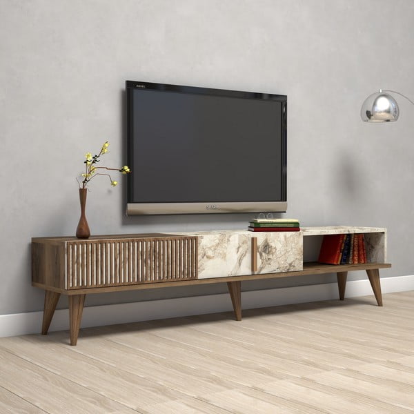TV spintelė natūralios spalvos su marmuro dekoru 180x40 cm Milan – Kalune Design-image-3